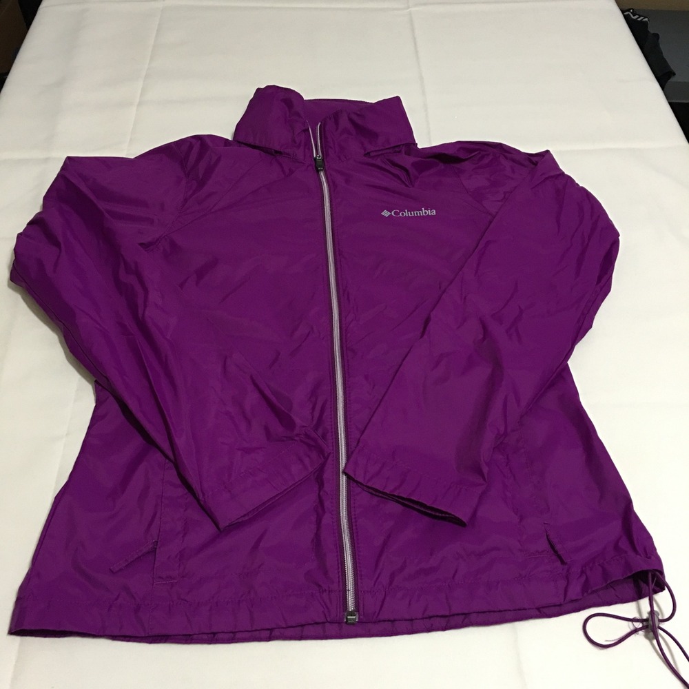 Columbia Rain Jacket Womens Medium Purple Full Zip Hooded Windbreaker